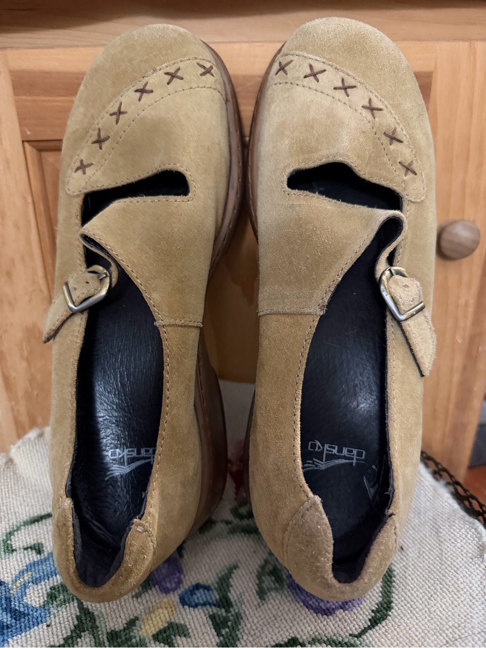 Dansko Olive Suede Buckle Mary Jane Clogs